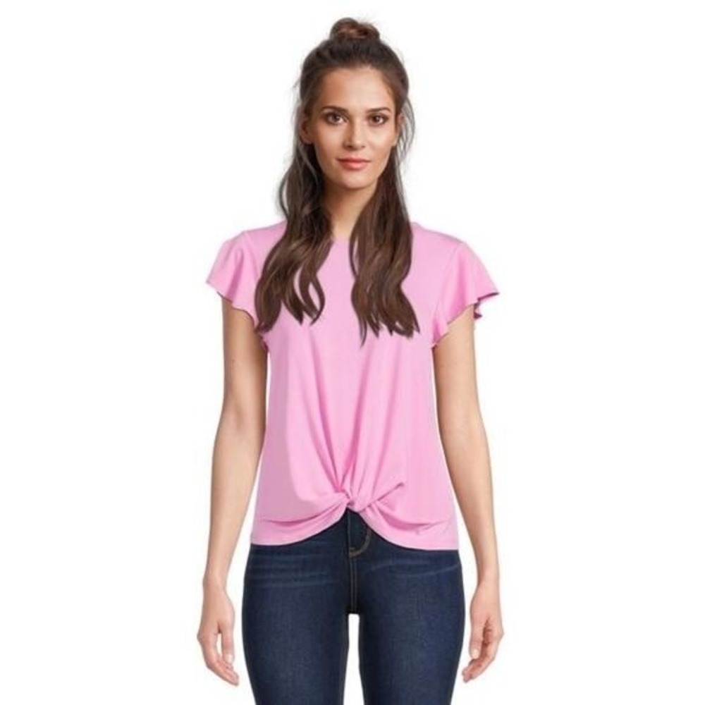 Time‎ and Tru Women's Pink Flutter Sleeve Front Twist Knit Top XL